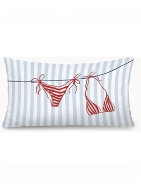 NEW White Red Blue Preppy Bikini Pillow Cover w/ Zipper Closure - 12” x 20”